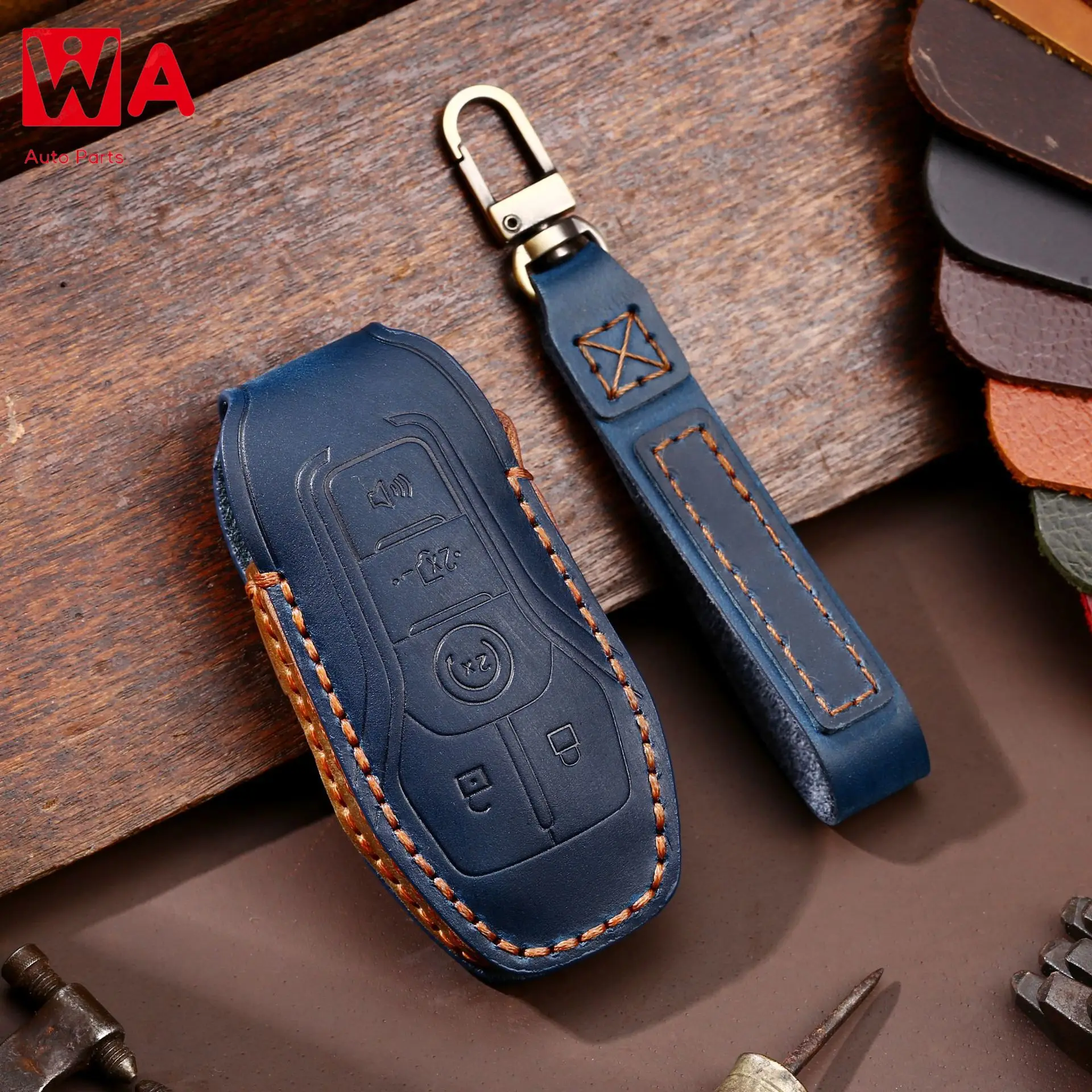 

Leather Car Key Fob Case Cover For Ford Fusion Mondeo Mustang F-150 Explorer Edge 2015 2016 2017 2018