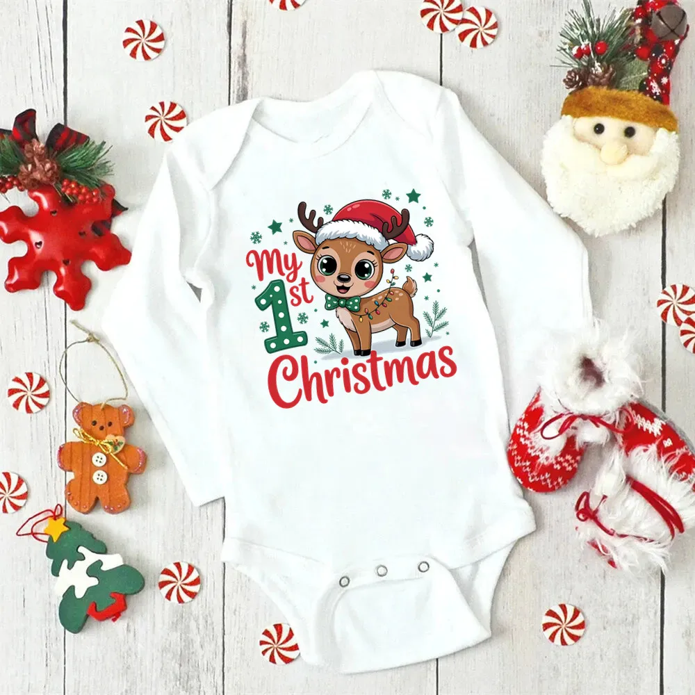 

My 1st Christmas Reindeer Baby Girl Clothes Autumn Long Sleeve Cotton Newborn New Year Bodysuit Christmas Costume