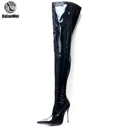 13CM High Heel New Womans Mens Sexy Patent Stretch Fetish Crotch Thigh High Heel Stiletto Boots