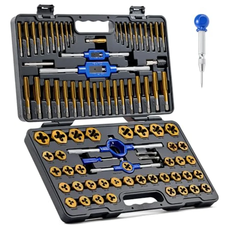 Orion Motor Tech Tap and Die Set, SAE and Metric Threading Tool Kit for Coarse and Fine Internal and External Threads, Complete