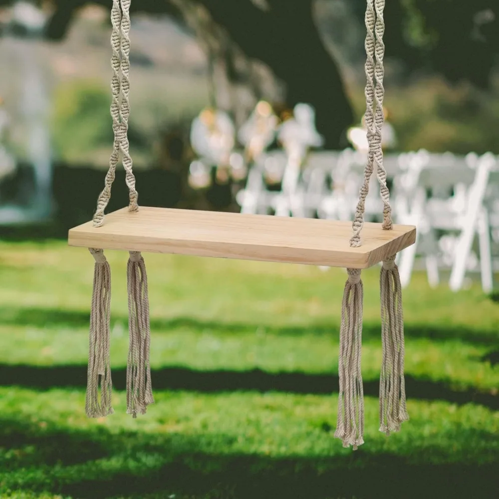 

Wooden Swing Seat, Suspended Wooden Swing Chair, Wooden Swings with Adjustable 48 to 83 Inch Cord, 220 lb Capacity Solid Swings