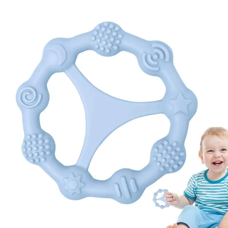 Textured Teether Multi-Textured Teething Toy Ring Soft Food Grade Easy To Hold Hand Molar Teether Soothe Babies Gums