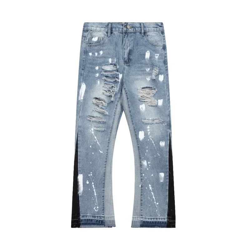 Contra cor graffiti pintado pantalones hombre jeans baggy para homens desgastado buraco em linha reta y2k angustiado denim calças de grandes