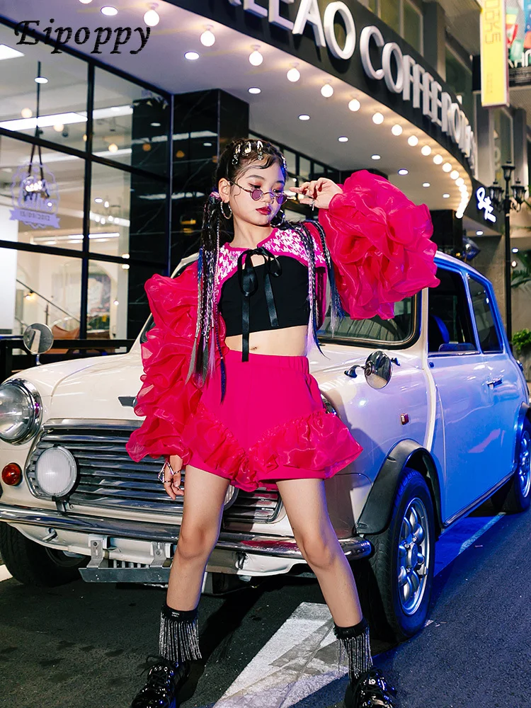 زي عرض المنصة للأطفال ، بدلة رقص جاز مطرزة للبنات ، ملابس رائجة رائعة للبنات ، خريف