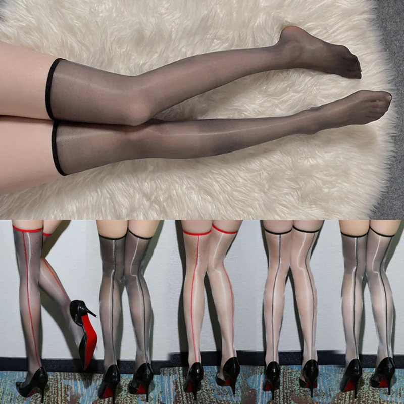 Contrast Color No Edge Design Sexy Stockings Cuban Heel Back Seam Women Transparent Medias Night Club 1D Ultra-thin Underwear