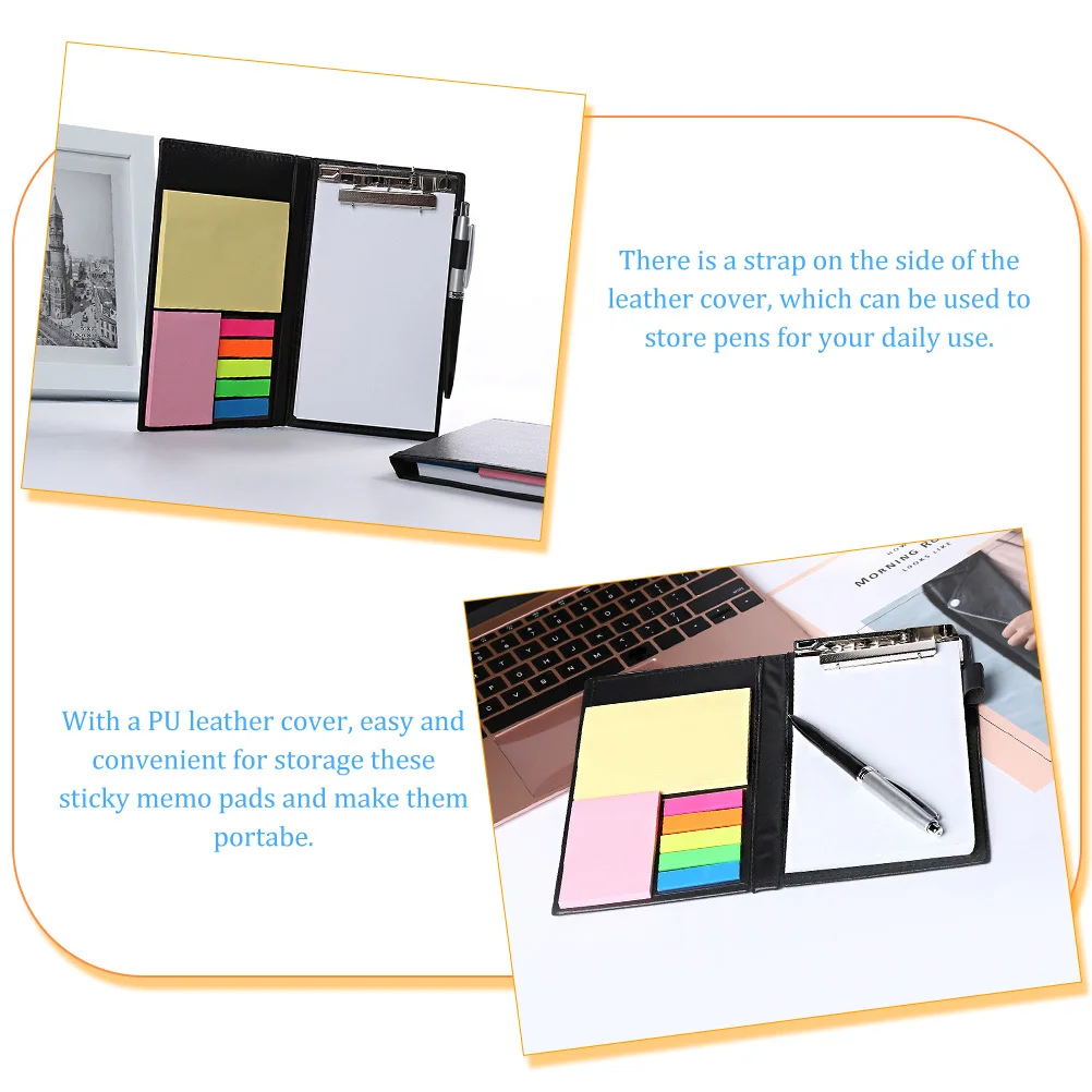1Set Sticky Memo Pads Colored Page Tabs PU Cover Office School Supplies Multipurpose Note Reminder Adhesive Stickers