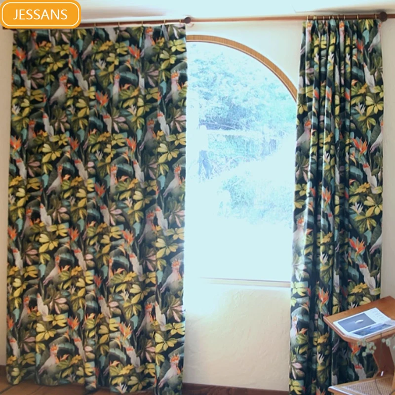 

Pastoral American Polyester Cotton Printed Blackout Curtains for Living Room Bedroom French Window Balcony Customized Products