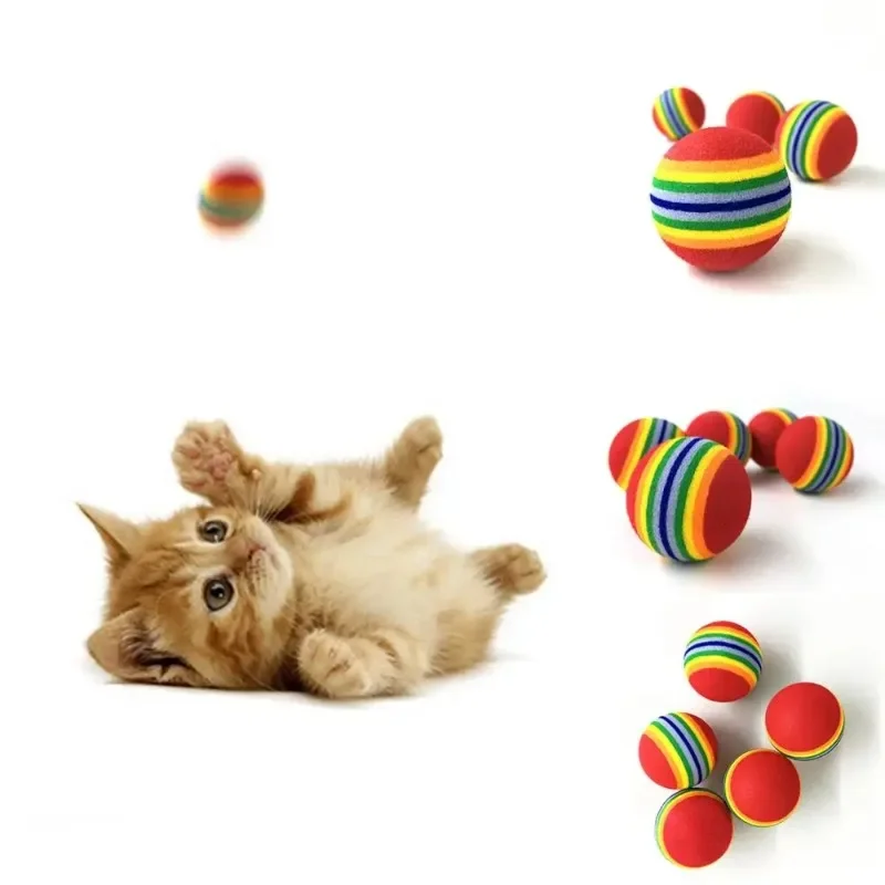 3.5cm Interactive Chewing Toy Pets Ball Teething Cat Toys Dog Puppy Cat Rainbow Striped Ball Teething Pet Molar Brinquedo