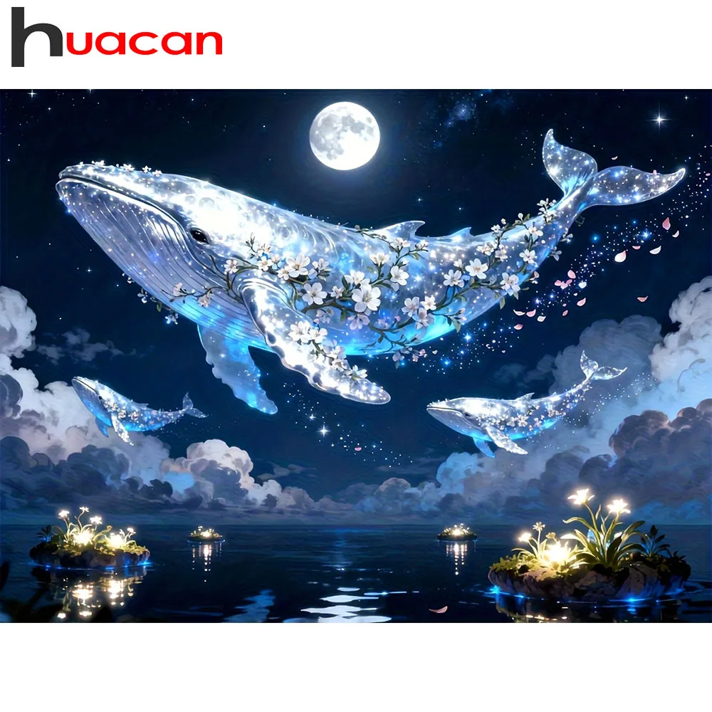 Huacan 5D DIY Diamantmalerei Wal und Mond Diamantmosaik Tier-Landschaft Neue Kollektion 2026 Strass-Bild