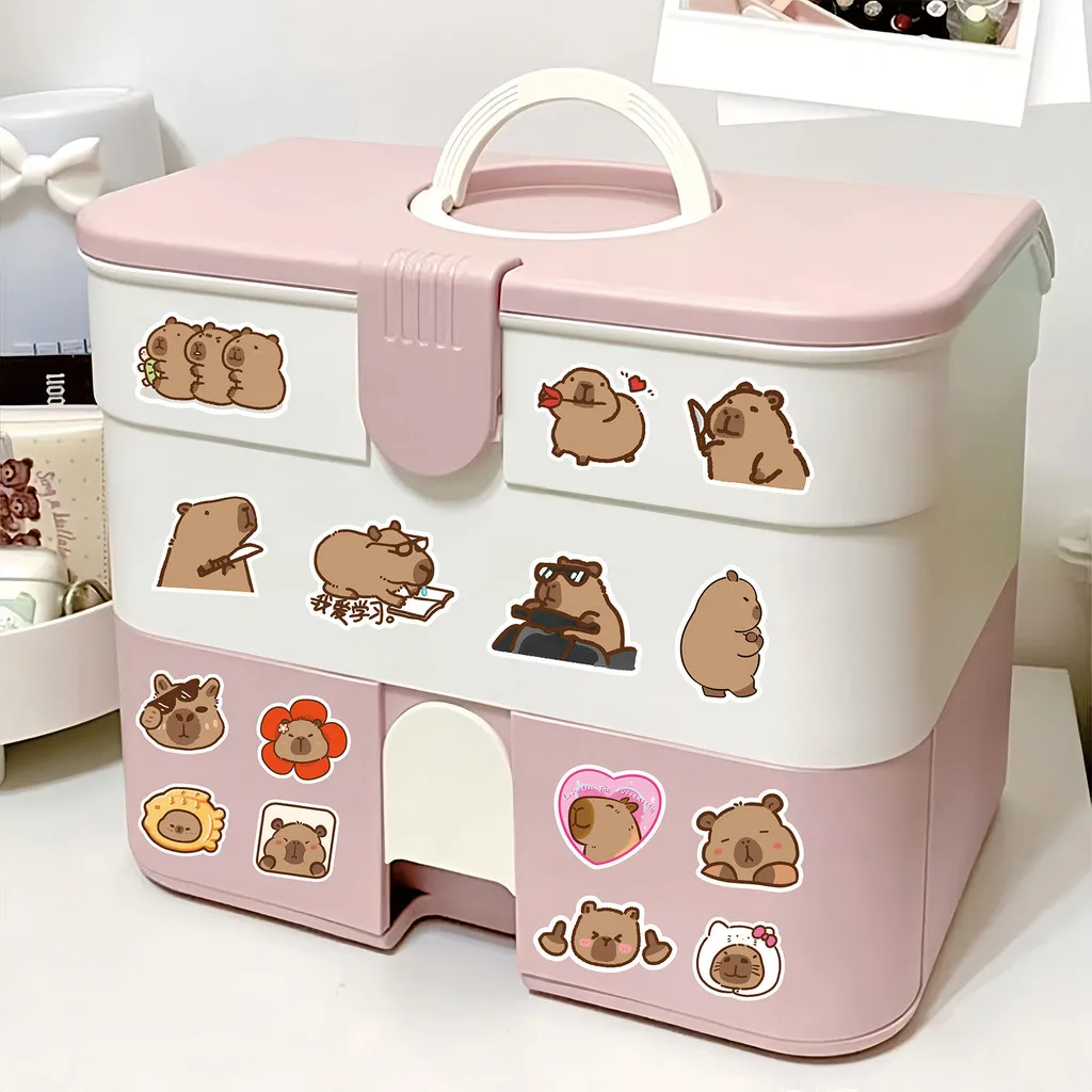 100 pièces autocollants Capybara mignons-autocollants imperméables animaux multicolores à la mode pour décor de coque de téléphone (magasin Anime Worlds)