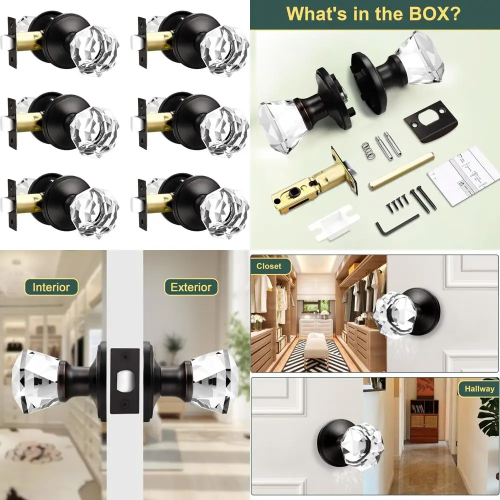 مقابض أبواب مكونة من 6 قطع من الكريستال الشفاف، أجهزة أبواب داخلية من البرونز المطلي بالزيت، مقابض مرور زجاجية فريدة للديكور المستوحى #1