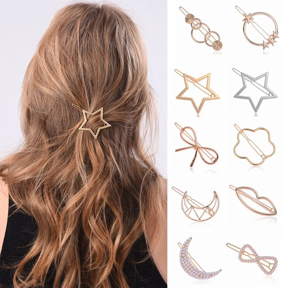 Geometric Hairpins for Women Girl Knot Hair Clip Fashion Star Heart Hair Pin Metal Hairclip Barrettes Bobby Pin Ponytail Hairpin