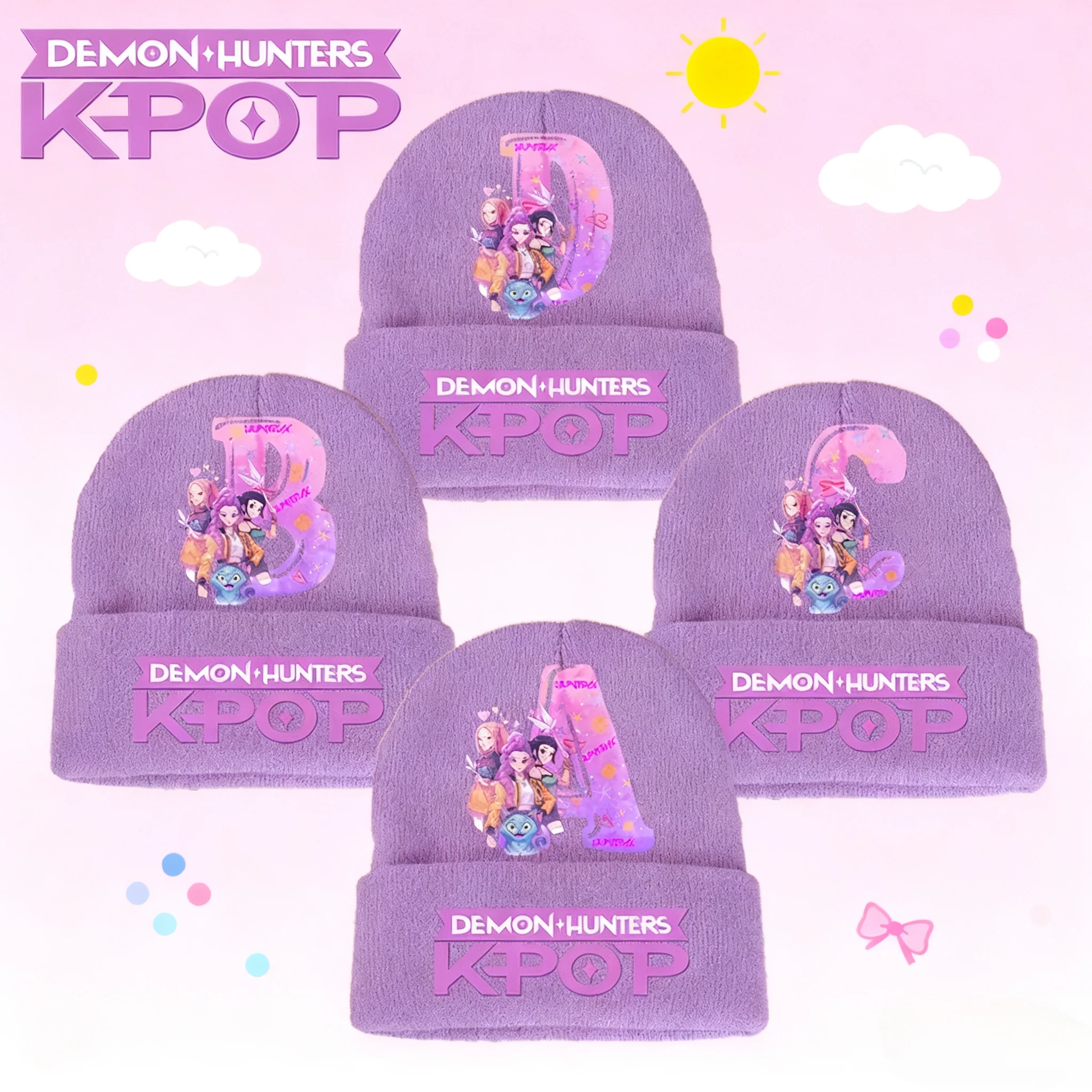 K팝 데몬 헌터즈 소녀 어린이 니트 모자 장갑 귀여운 만화 캐릭터 따뜻한 모자 스크린 장갑 어린이 생일 선물