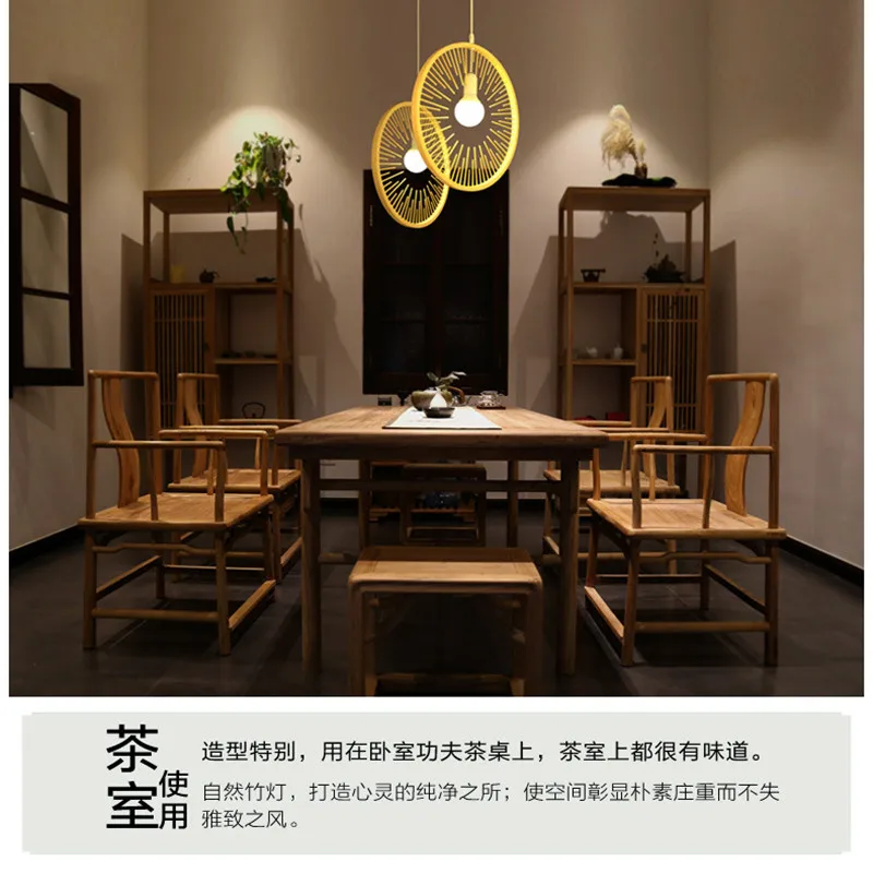 Liontin bambu Cina E27 untuk Zen Tea-hourse restoran dapur balkon taman lampu sorot D40 D50 D60CM