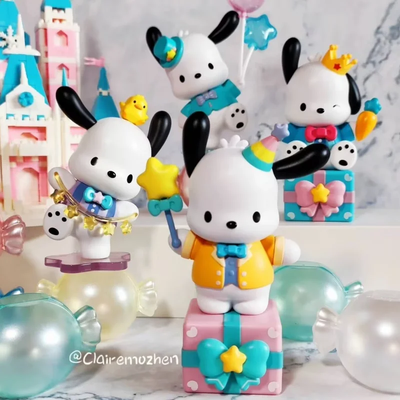 Oryginalna Sanrio Family Pochacco pies zabawne przyjęcie seria dekoracji figurki Anime Kawaii figurka modele na prezent