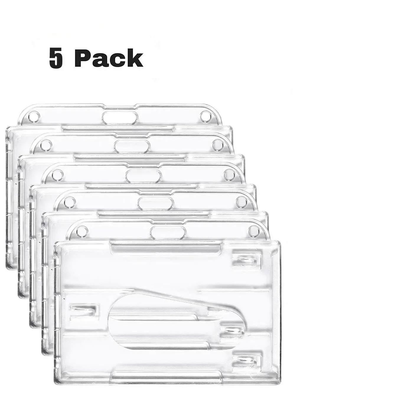 5Pcs Clear Horizontal (2-3 Card) ID Badge Holder Case Hard Rigid-Clear 2-Sided Credit Card Cover for Office ID Card Cover Loader