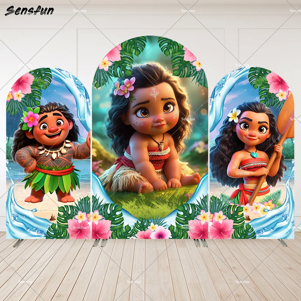 

Disney Baby Moana Cartoon theme Arch Backdrop Cover Custom Princess Girls Birthday Party Banner Newborn Birthday Background Wall