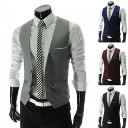 Suit Vest Men Solid Color Formal Sleeveless Pockets Business Vest Workwear Simple Workwear