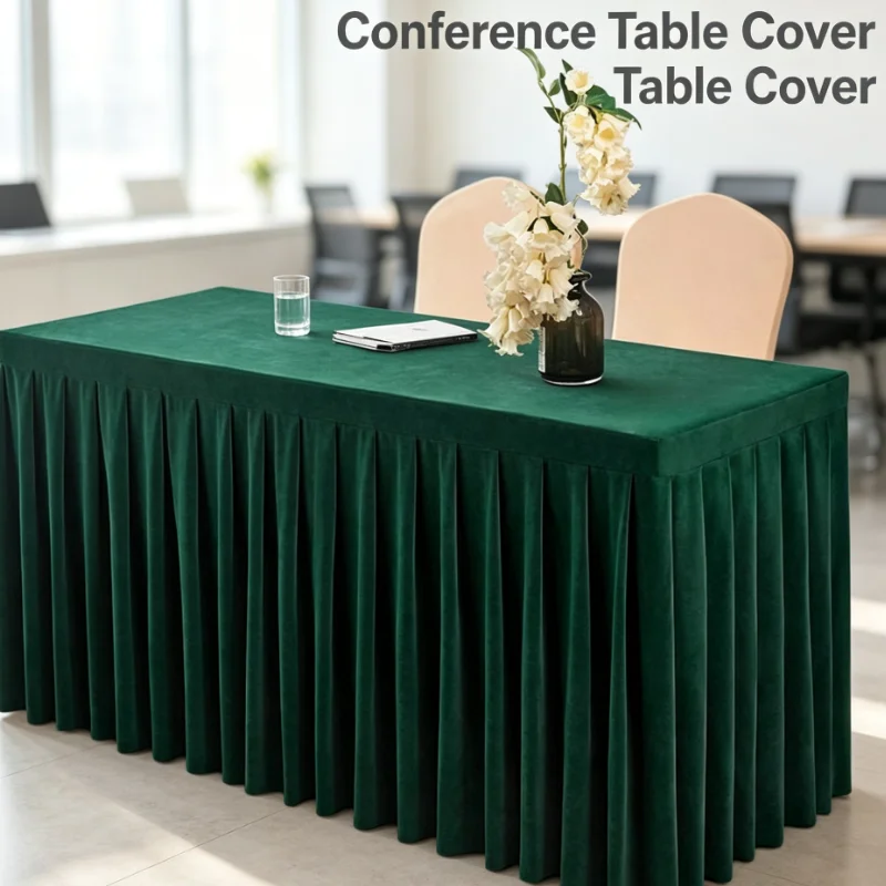 Velvet Table Skirt Pleated Tablecloth Cover for Wedding Party Banquet Exhibition Conference Rectangle Table Decoration