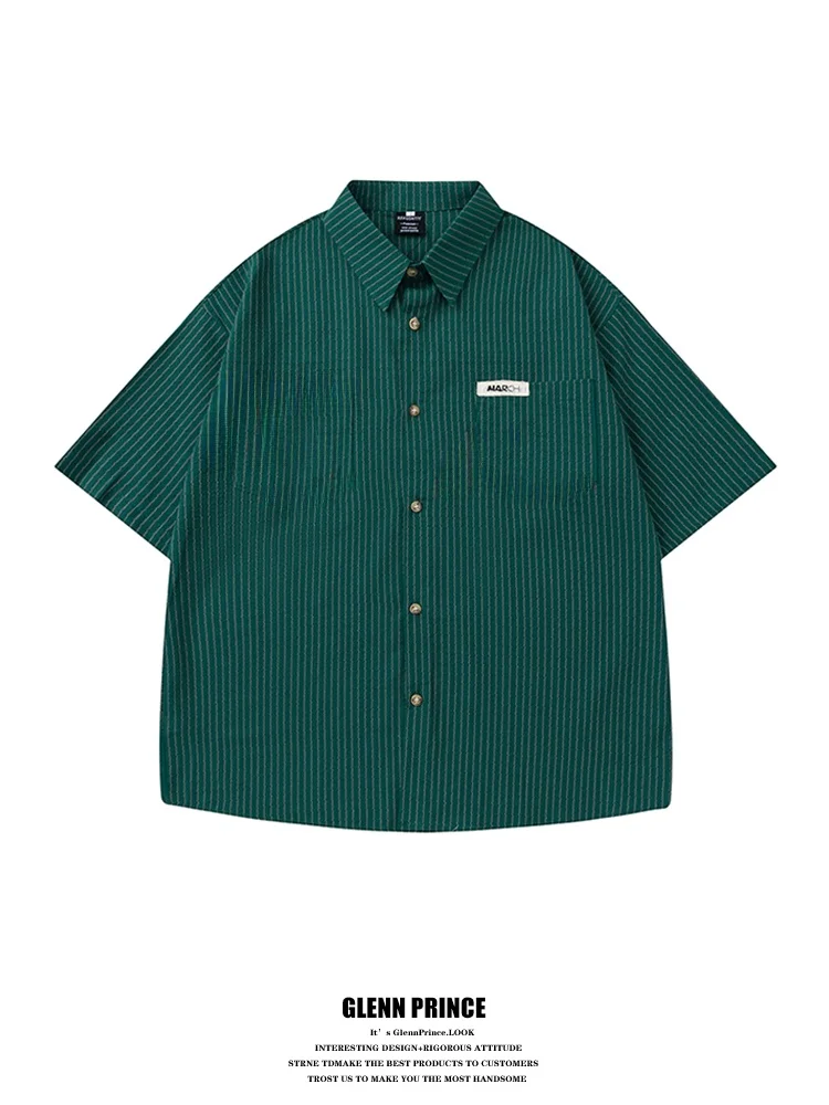 

GPstudio Men's Casual Oversize Short Sleeve Shirt Summer Cotton Stripe Pattern Half Sleeve Button up Classic Style Loose Fit