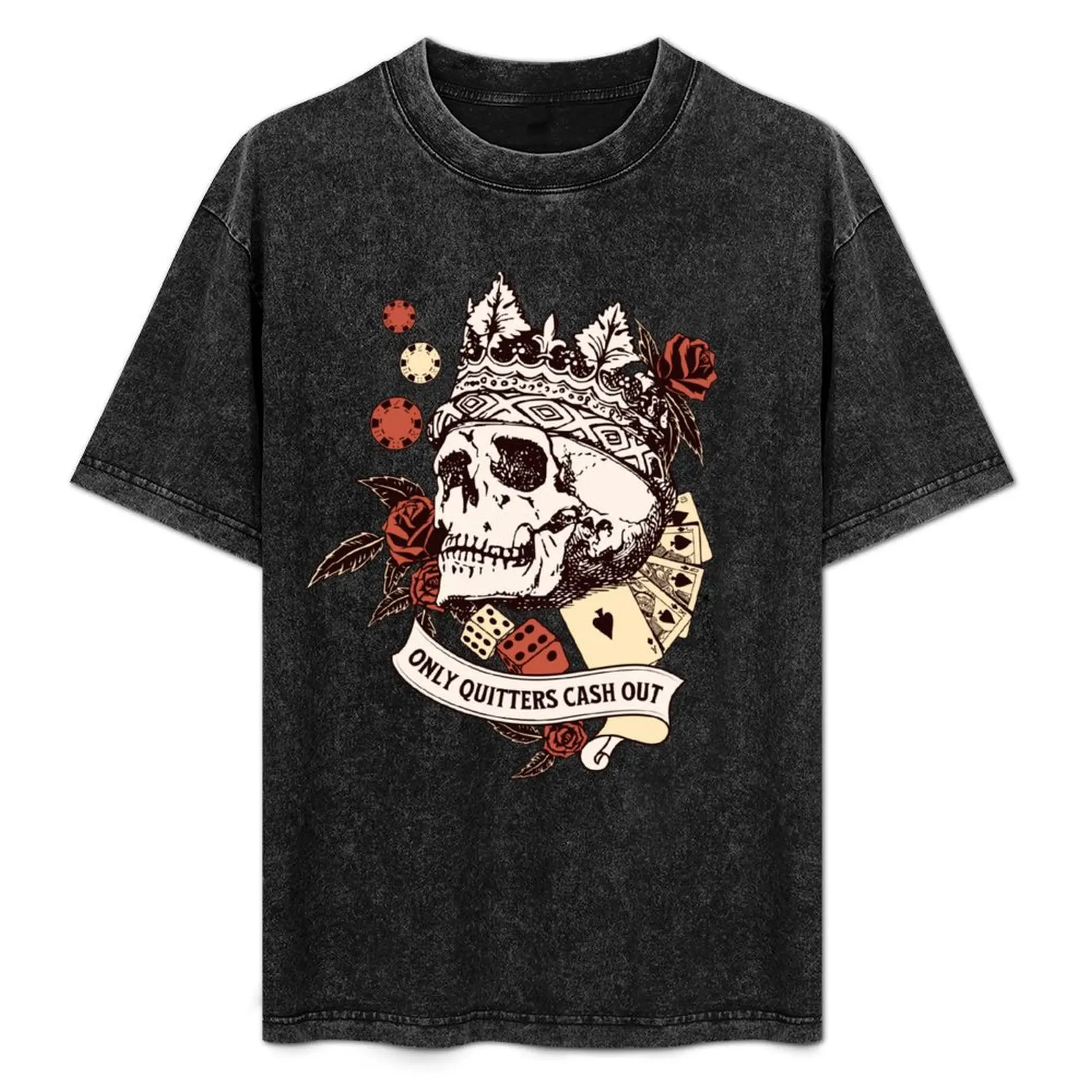 only-quitters-cash-out-ファニー-スカル-ウィズ-クラウン-ギャンブル-ポーカー-カジノ-tシャツ-フェスティバル-カジュアル-半袖