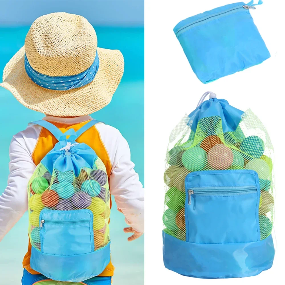 Portable Seaside Storage Mesh Bags For Children Kids Beach Sand Toys Net Bag Water Fun Sports Bathroom Clothes Towels Backpacks
