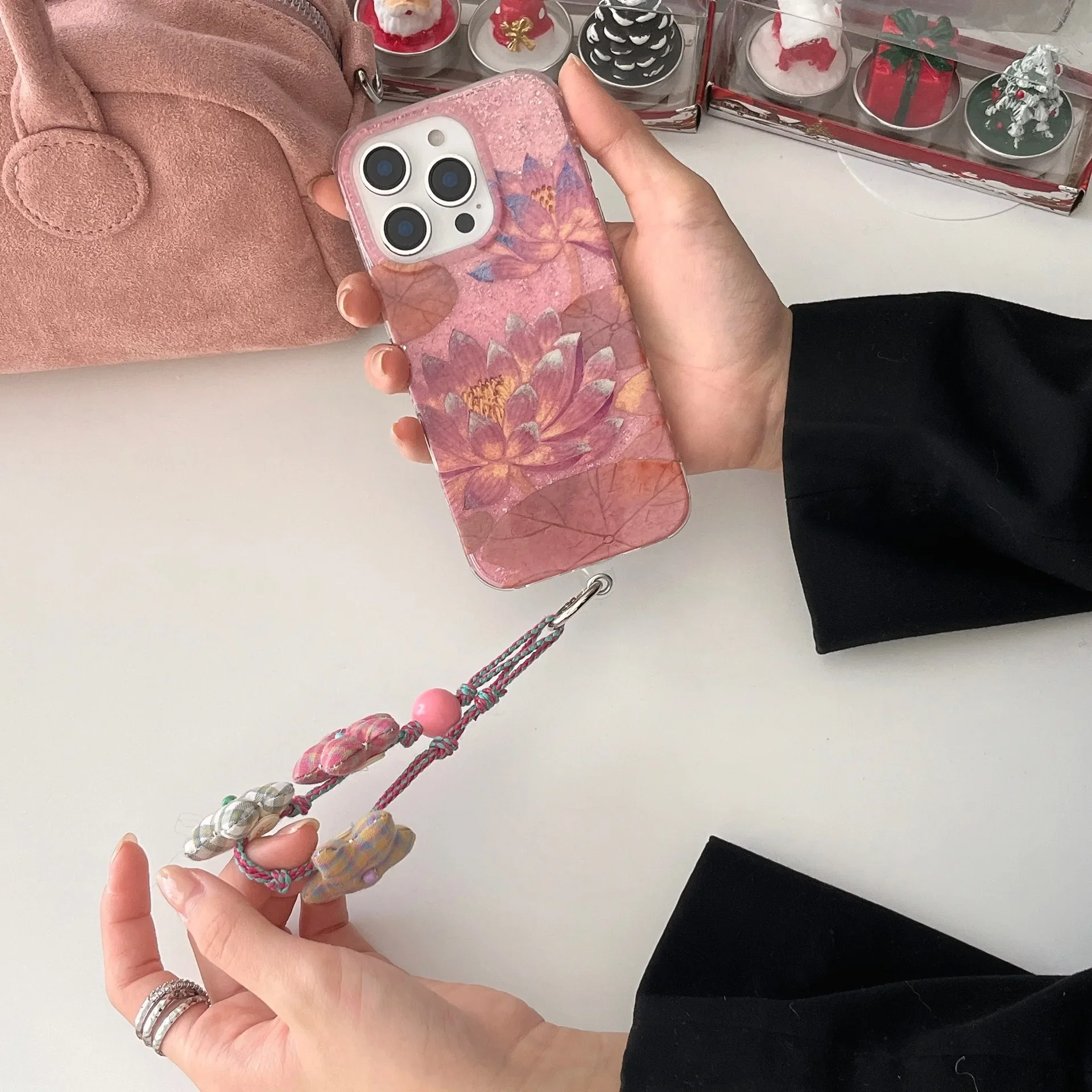 Romantyczny kwiat lotosu Chiński styl sztuki kwiatów Poszycie Etui na telefon do iPhone'a 16 15 14 13 Pro Max Etui Cute Luxury Cartoon Cover