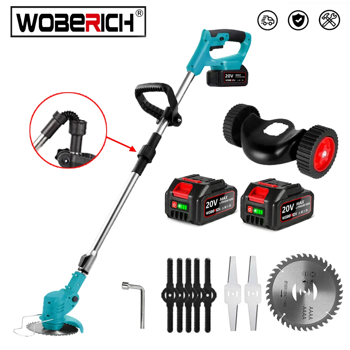 

WOBERICH Cordless Electric Lawn Mower Grass Trimmer Length Adjustable Foldable Cutter Household Garden Tools For Makita Battery