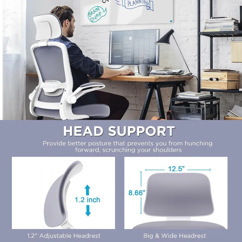 Mimoglad-High Back Ergonomic Desk Chair com apoio lombar ajustável e encosto de cabeça, cadeira do escritório