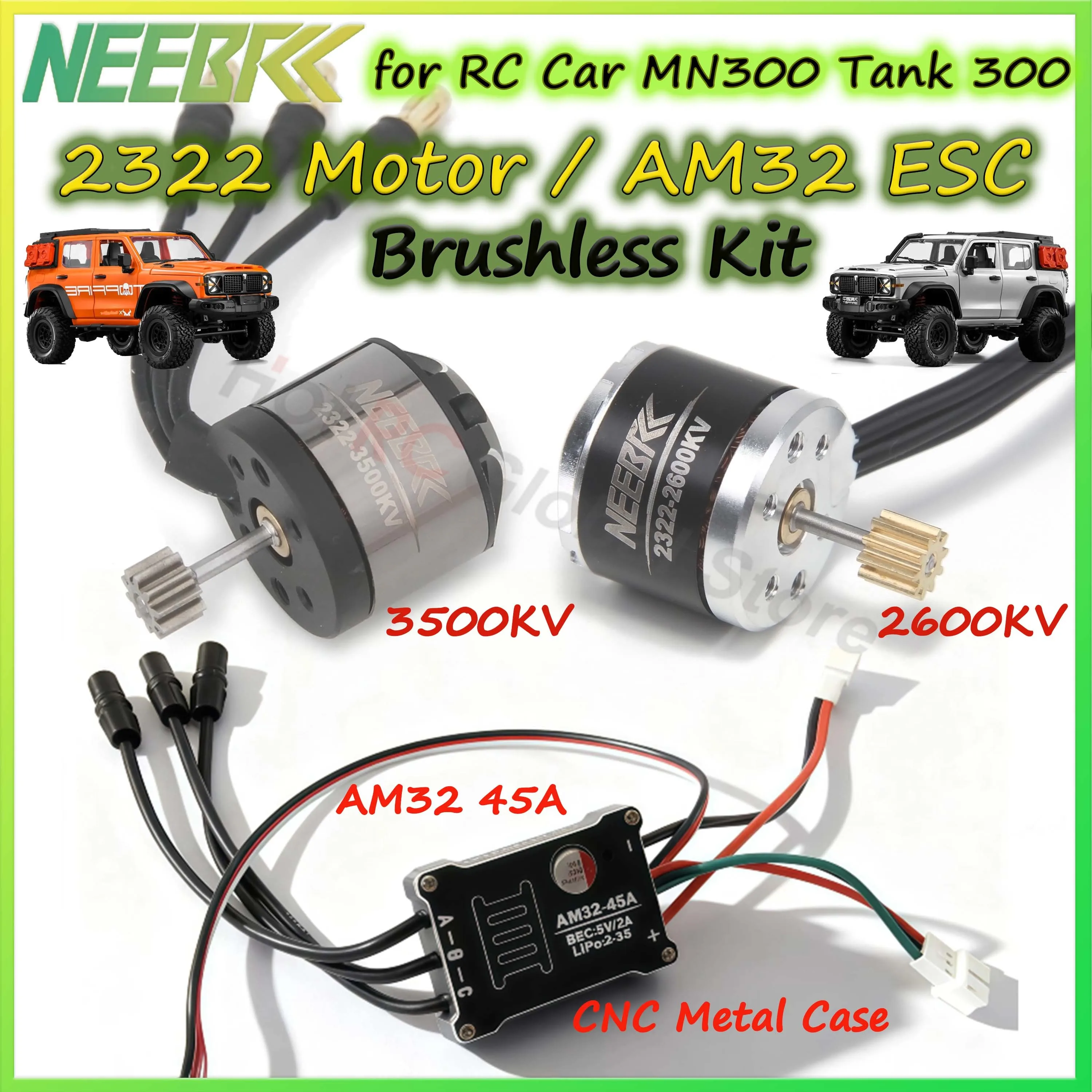 2322 2600kv 3500kv motor sem escova am32 45a metal esc plugue original para 1/12 rc carro rastreador mn300 tanque 300 kit de energia atualização