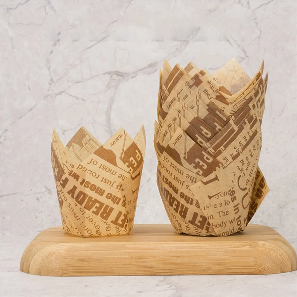 A95G 50PCS Newspaper Style Cupcake Liner Baking Cup for Wedding Party Tulip Muffin Cupcake Paper Cup Oilproof Cake D