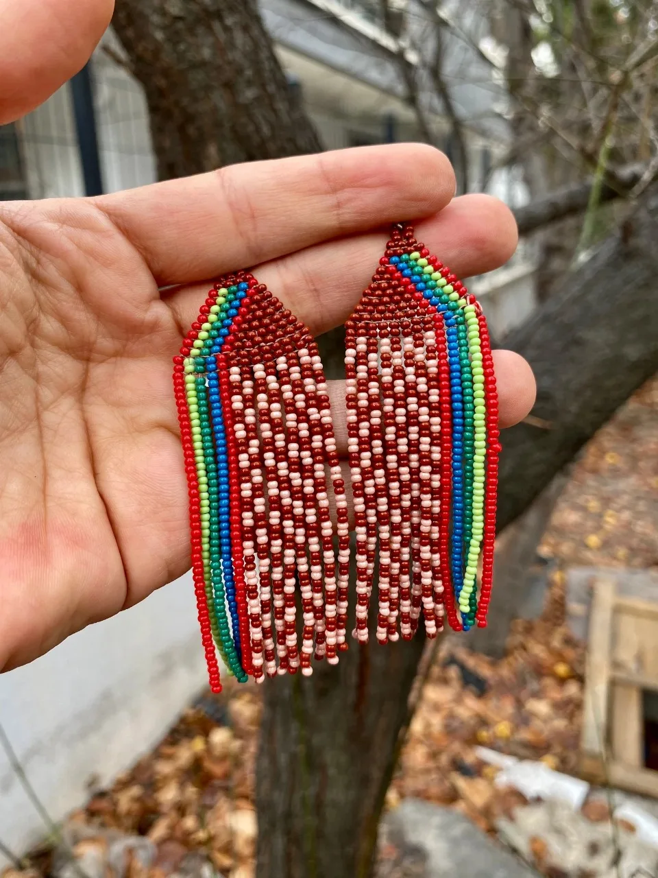 

ZGMXR Rice bead earrings Hand-woven Rainbow Versatile Fashion Alloy Gradient color Original Tassel Bohemia Beaded earrings