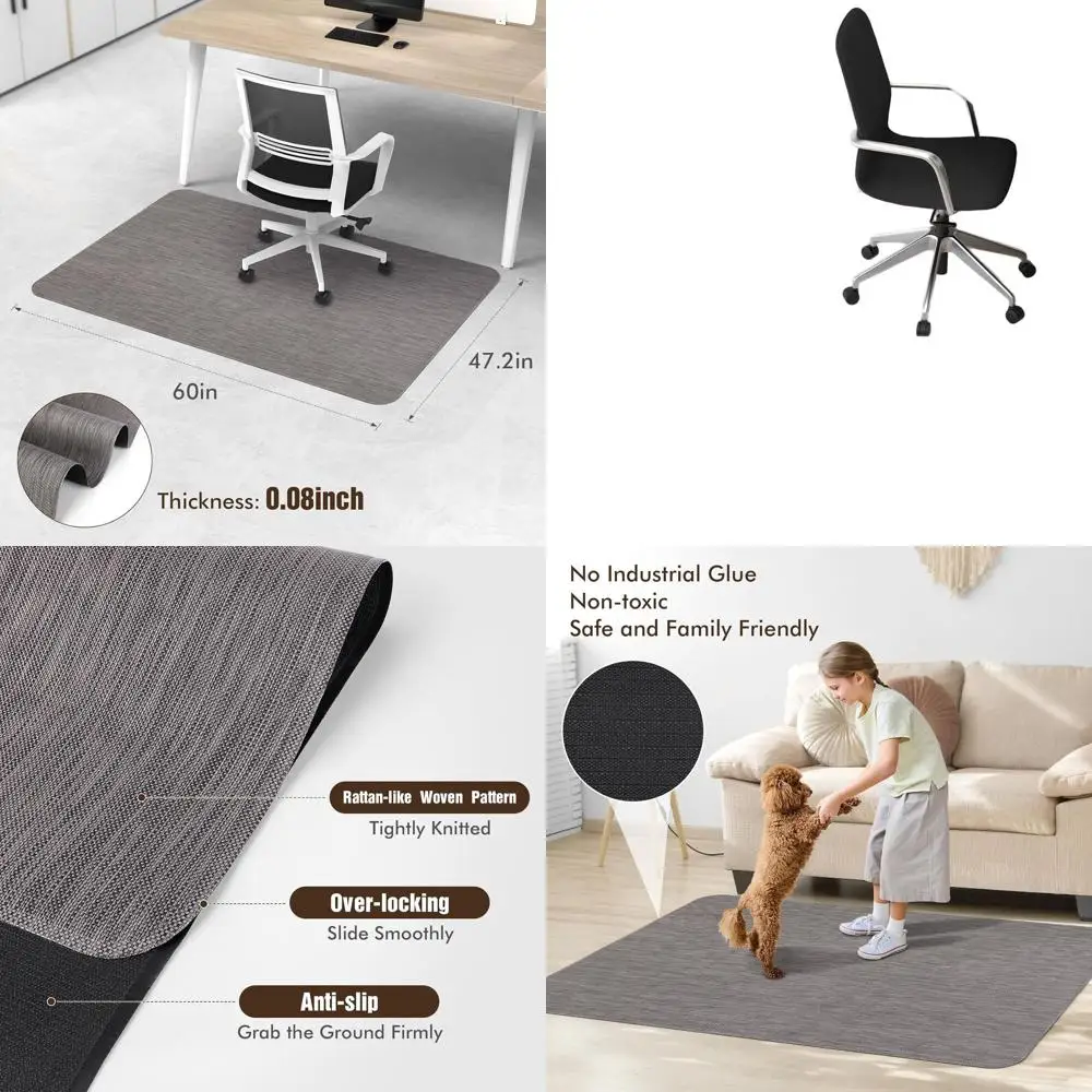 

Большой коврик для настольного стула из ПВХ 47,2 x 60, для паркетных полов и плитки, противоскользящая защита пола, темно-серый