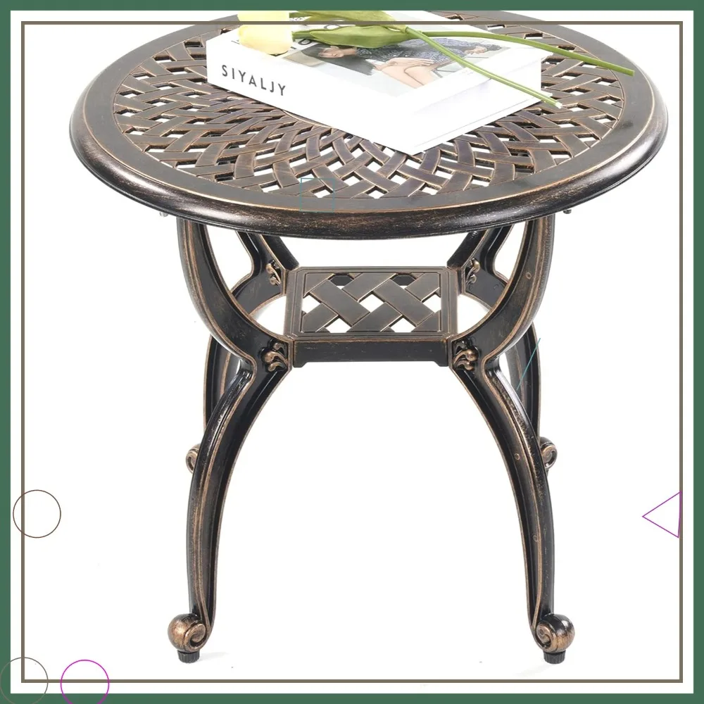 

Rust-Resistant Cast Aluminum Outdoor Side Table, Weatherproof Patio Coffee Table for Garden Backyard