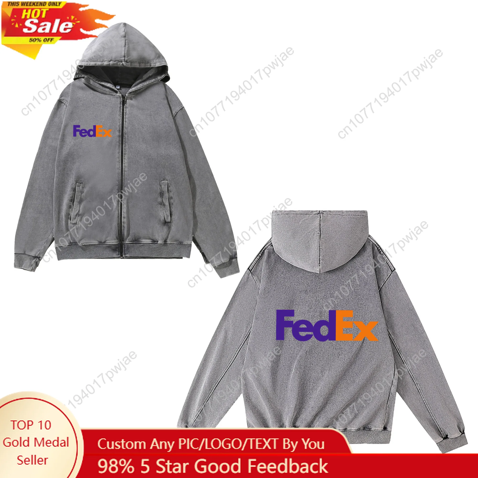 

FedEx Printed Pattern Zipper Sweatshirt Man Woman Vintage Hoodies Sweat Shirt With Pocket Full Zip Customized Jacket Tops