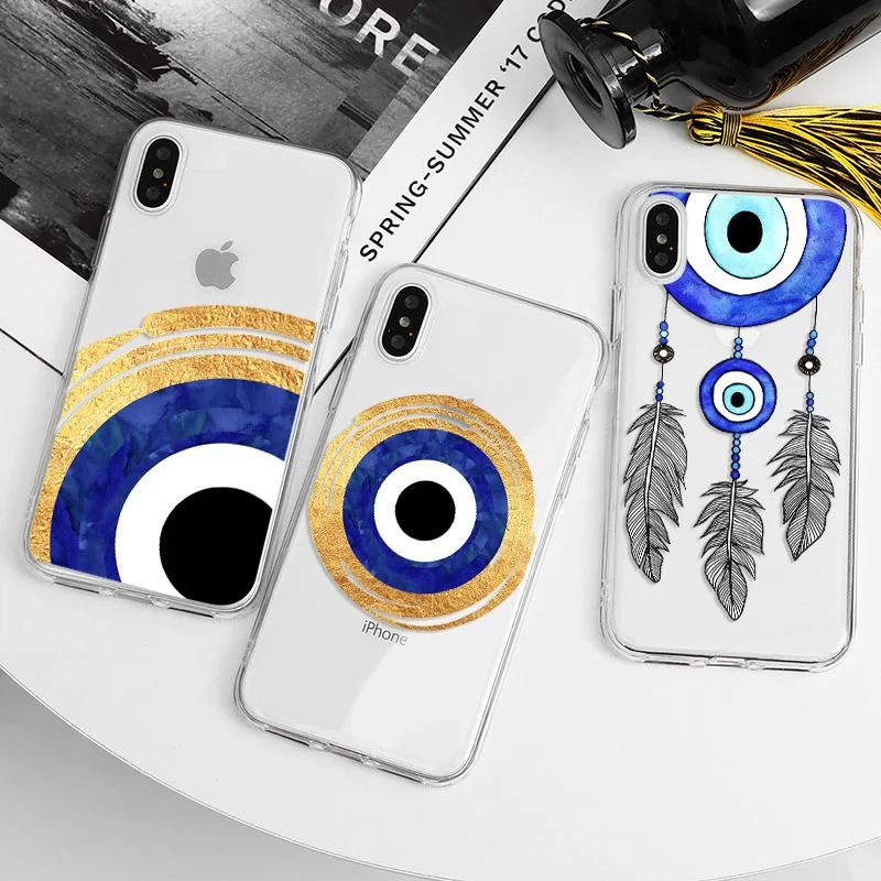 Lucky Eye Blue Evil Eye Print Clear Phone Case for IPhone 14 Pro Max SE2 12 13Mini 11 XR X XS MAX 7 8 14Plus Soft TPU Back Cover