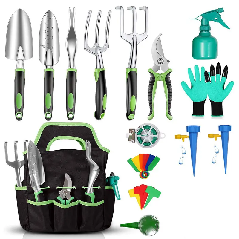Gardening Tool Set 10 Piece Stainless Steel Heavy Duty Indoor Plant Growing Tools with Scissors Shovel with Carry Bag