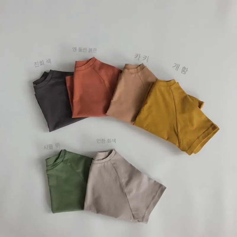 Pure Color Korean Style T Shirts Children's Clothes Summer Loose Simple Short Sleeve Tees Tops Kids Crewneck Casual Tshirt 1-6Y
