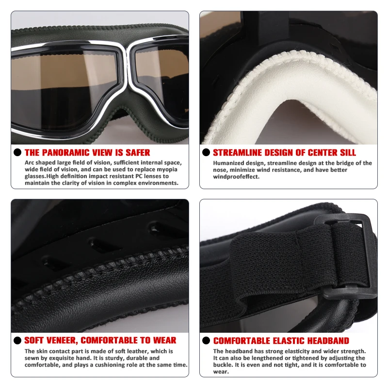 Windproof Bike Riding Glasses Motorcycle Helmet Glasses Leather Safety Protection Anti-Glare Motorcycle Motocross Steampunk Glas