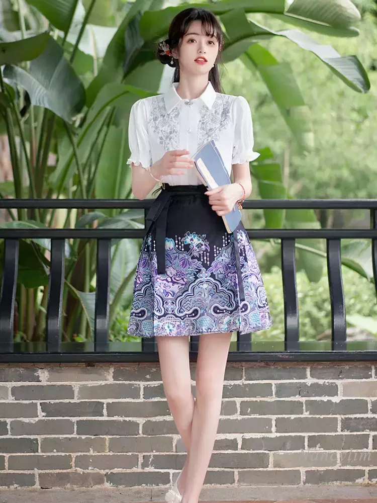 One-Piece Short Horse-Face Skirt Women\'s Summer New Chinese National Style Printed A- Line Skirt Short Skirts