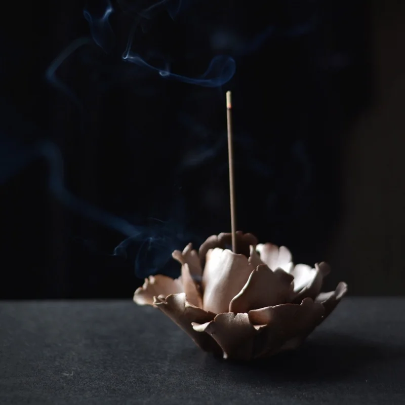 ★Jingdezhen Handmade Stoneware Peony Three-Hole Incense Holder Space Decoration Craft Gift Lotus Incense Burner