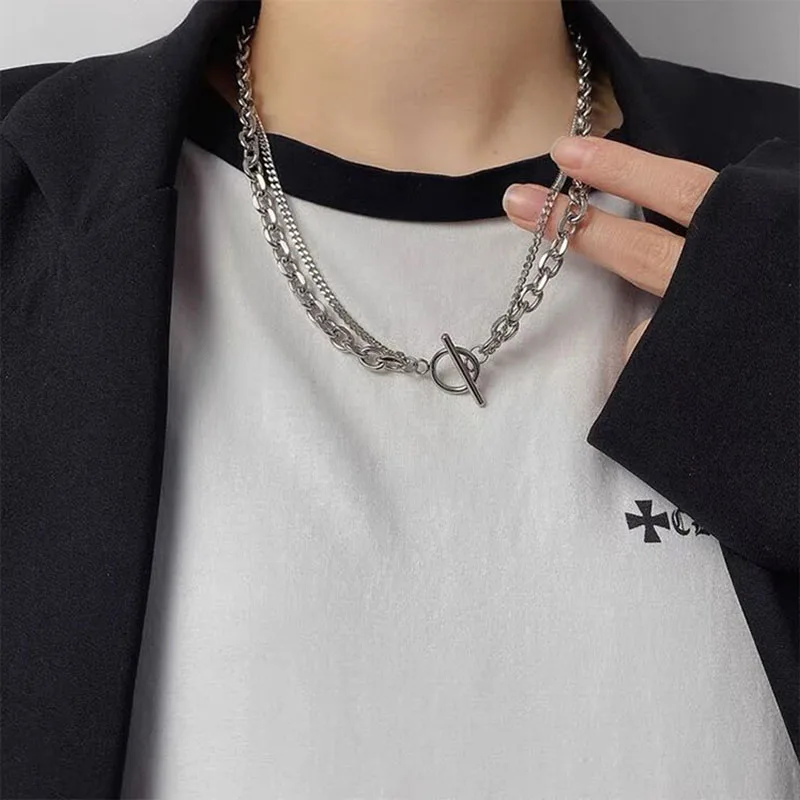 Personalized Double-layer Necklace Hip-hop High Street Chain For Men And Women Super Fairy Imitation Pearl Stitching Necklace