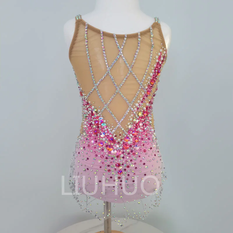 Red Simulation Flower Rhythmic Gymnastics Leotards Blue Flash Diamond Girls Competition Performance