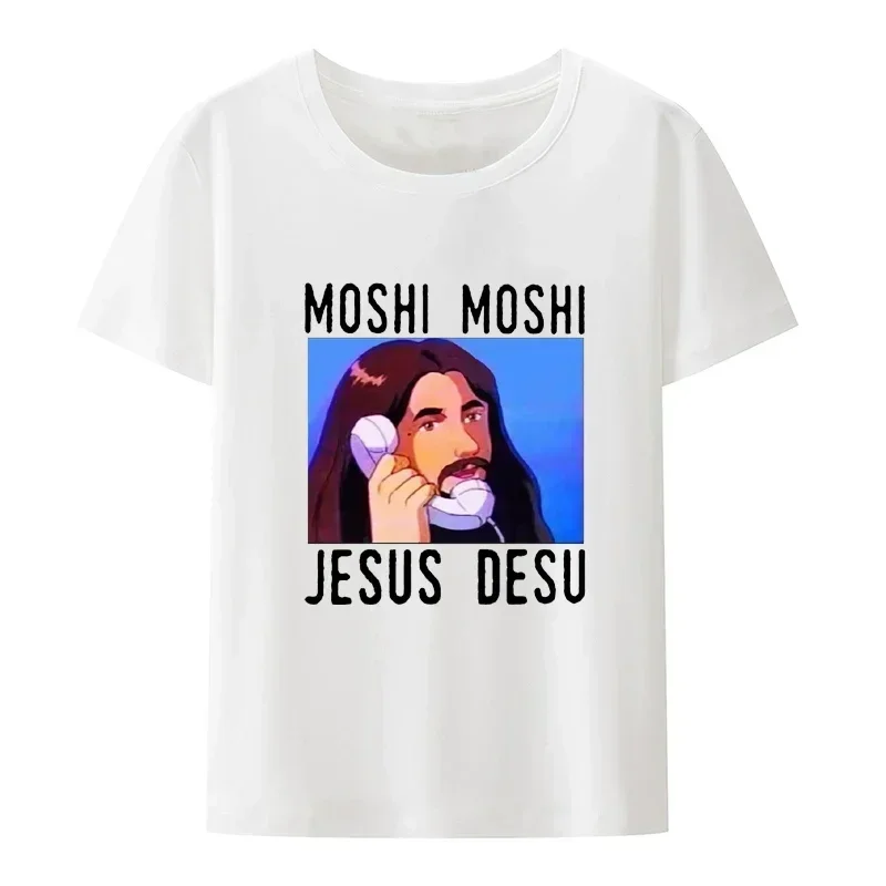 Funny T-shirt for Men Moshi Jesus Desu T Shirt Short-sleev Breathable T-shirts Casual Tops Pattern Roupas Masculinas Koszulki