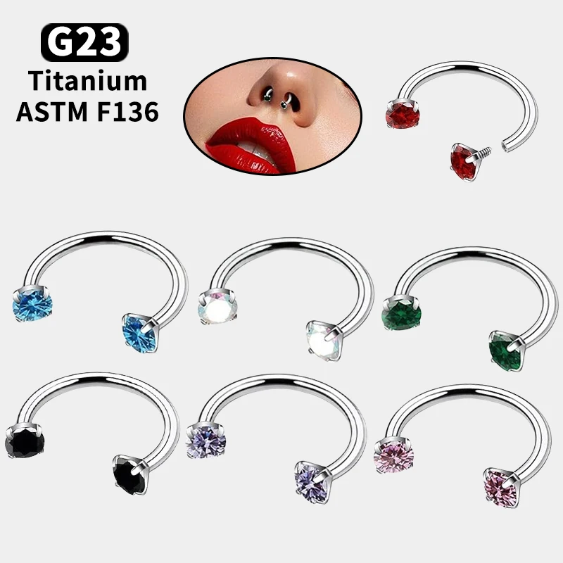 Piercing de titanio F136 con forma de herradura, 20G, rosca interna, circonita cúbica, para septum nasal, cartílago, hélice, tragus, accesorio de joyería para la nariz
