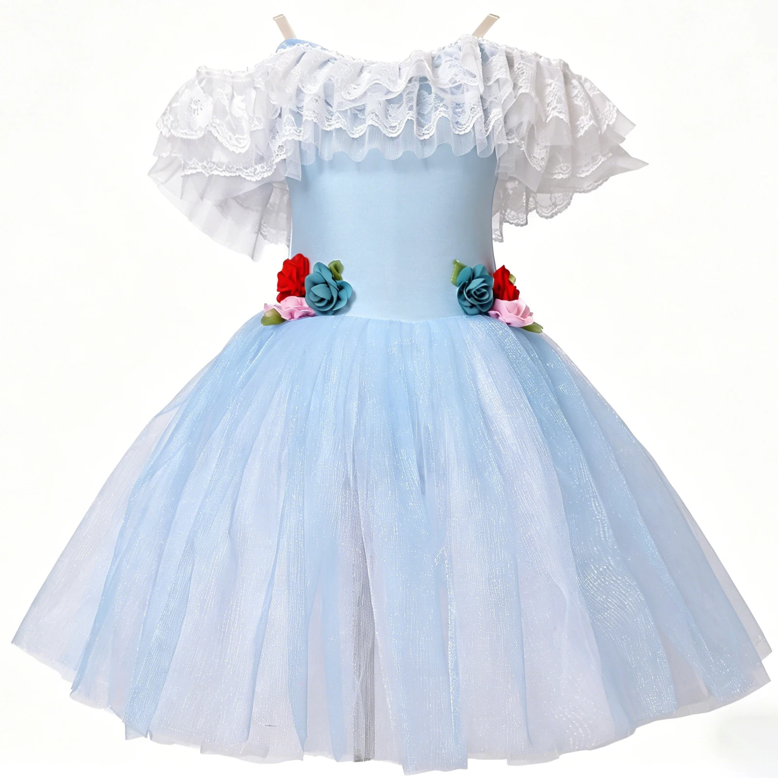 

Professional Elegant Gauzy Ballet Dress Lace Slash Neck Flower Splice Ballerina Party Dress Children Girl Ballet Dance Costumes