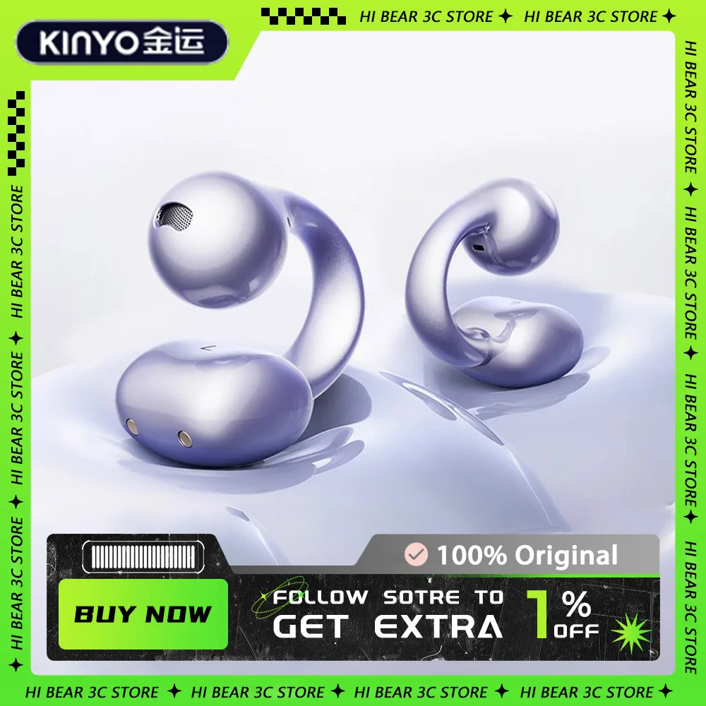 

KINYO Open Bluetooth Earphones Double Magnetic Diaphragm Surround Sound Clip-on Earphone Lightweight 5g Call Noise Reduction