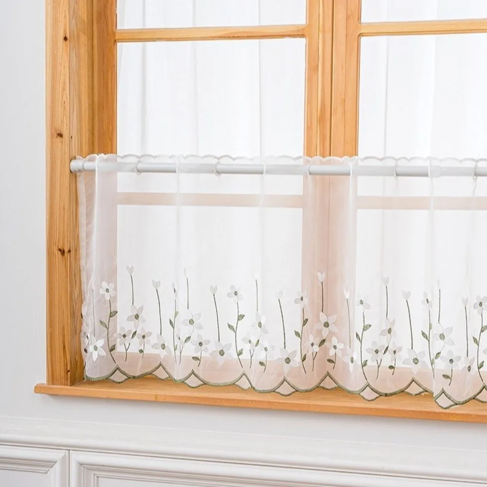 Lavender Pattern Floral Pattern Lace Curtains Embroidered Floral Light Blocking Cafe Curtain Dust-Proof Cottage Style