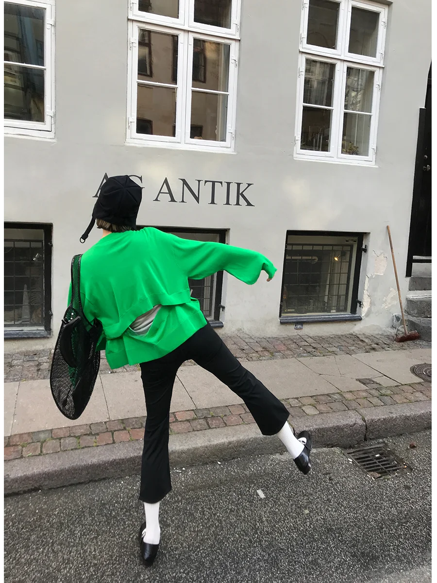 

MONA Модный вязаный свитер с круглым вырезом и длинными рукавами, свободного кроя, женский, маленький размер, осенняя новинка, повседневная универсальная базовая модель