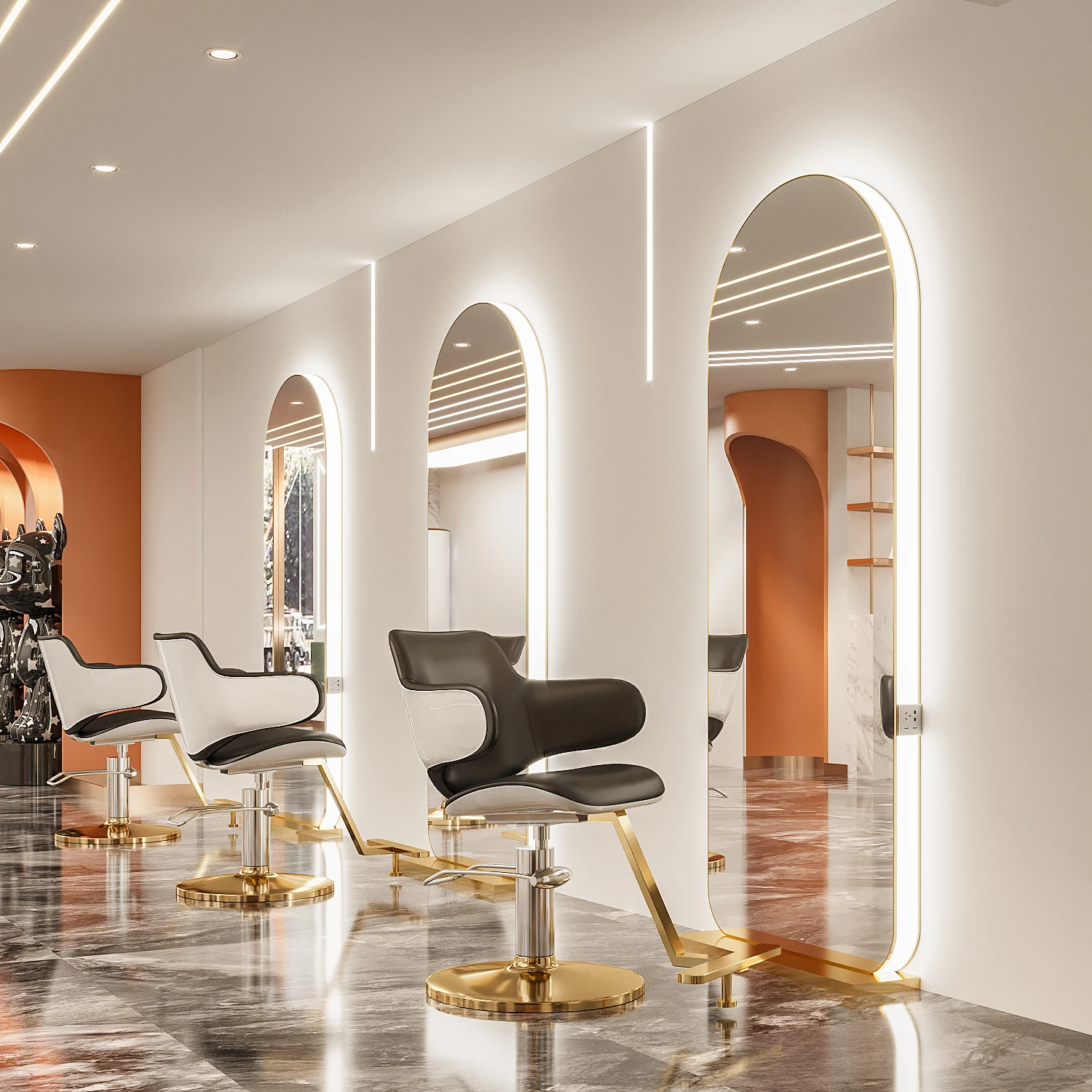 Mode hoogwaardige op maat gemaakte dubbelzijdige kappers- en schoonheidsspiegel aan de muur voor kapsalon